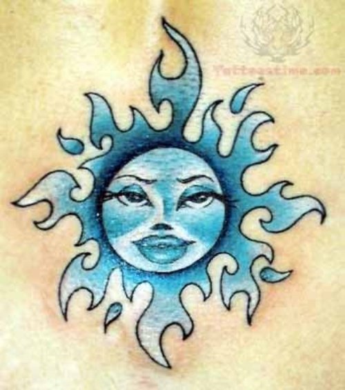 Blue Flaming Sun Tattoo