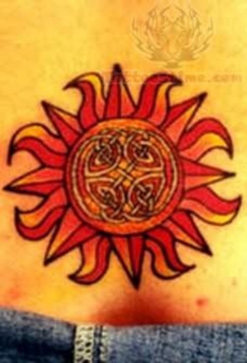 Stylish Sun Tattoo For Lower Back