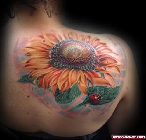 Large Sunflower Tattoo On Upper Shoulder
