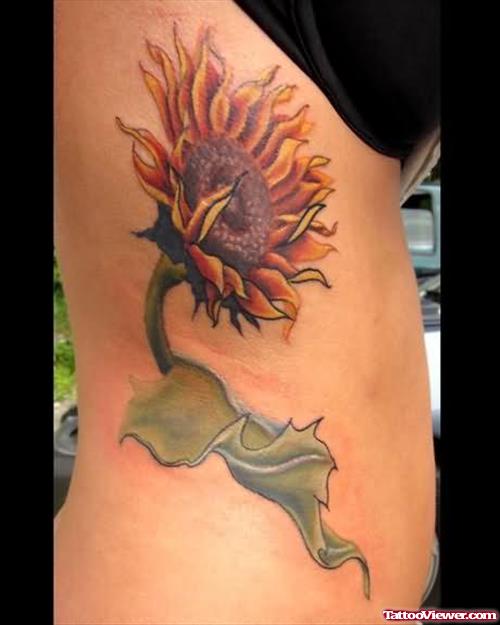 Sunflower Tattoo On Rib