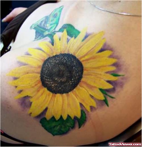 Big Sunflower Tattoo On Shoulder
