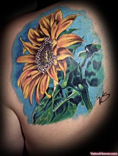 Big Sunflower Tattoo On Back