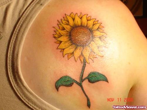 Beautiful Sunflower Tattoo On Back