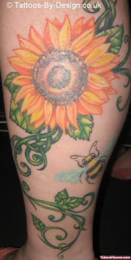 Sunflower Tattoo On Leg