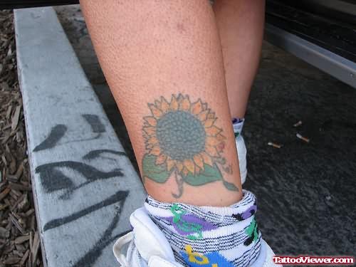 Sunflower Tattoo On Ankle