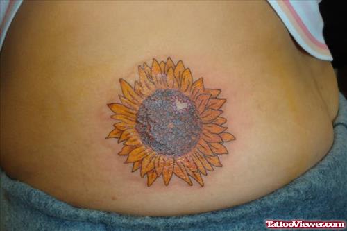 Sunflower Tattoo On Belly