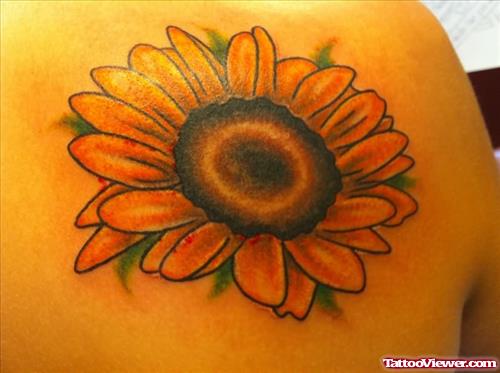Sunflower Tattoo On Back Shoulder