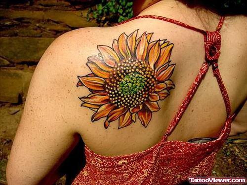 Sunflower Tattoo On Back Shoulders