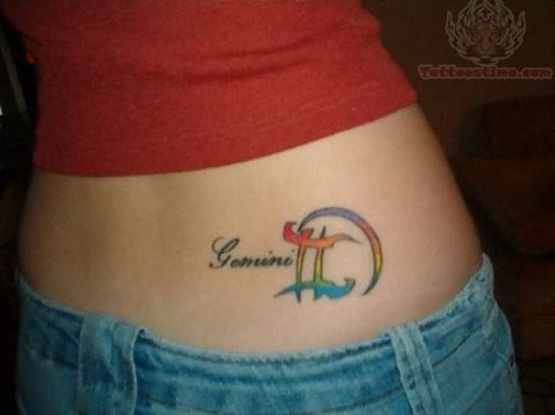 Proud Gemini Symbol Tattoo On Lower Back