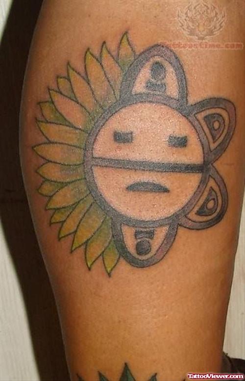 Taino Sun Tattoo On Leg