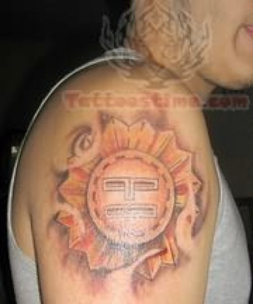 Taino Sun Tattoo On Shoulder For Men