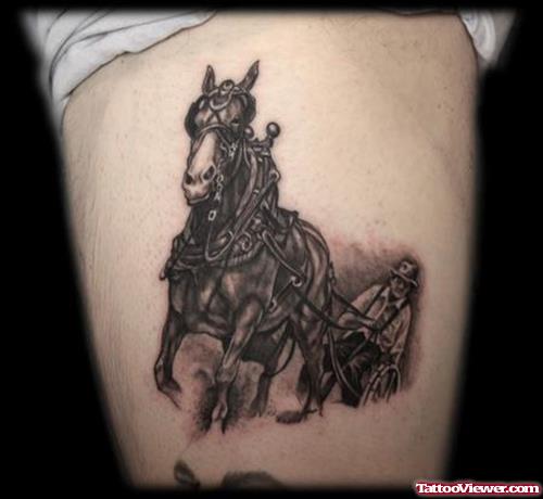 Running Horse Thigh Tattoo