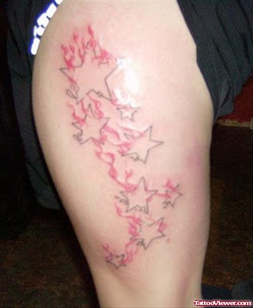 Flaming Stars Thigh Tattoos