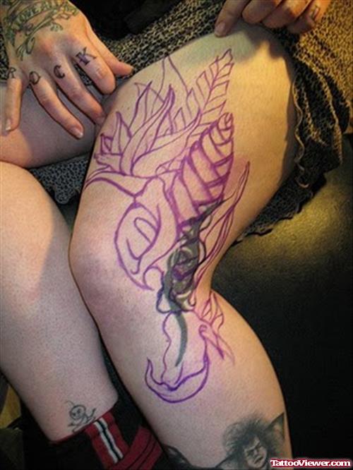 Left Thigh Tattoo For Girls
