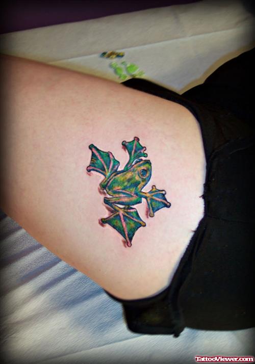 Green Frog Thigh Tattoo