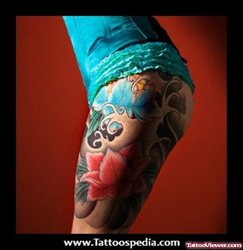 Side Thigh Lotus Flower Tattoos
