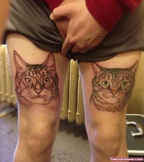 Cat Heads Thigh Tattoos