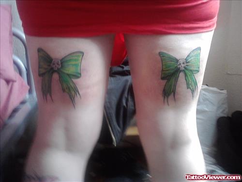 Green Bows Back Thigh Tattoos