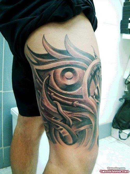 Biomechanical Tribal Thigh Tattoo