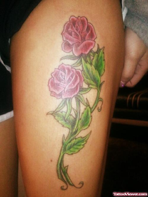 Red Roses Thigh Tattoo