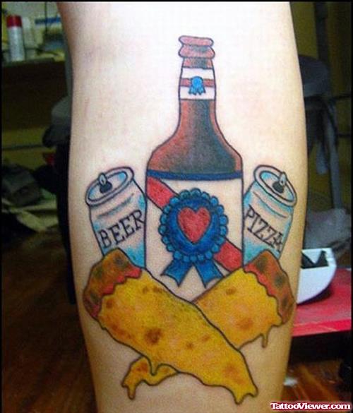 Beer Drinks And Snacks Thigh Tattoo