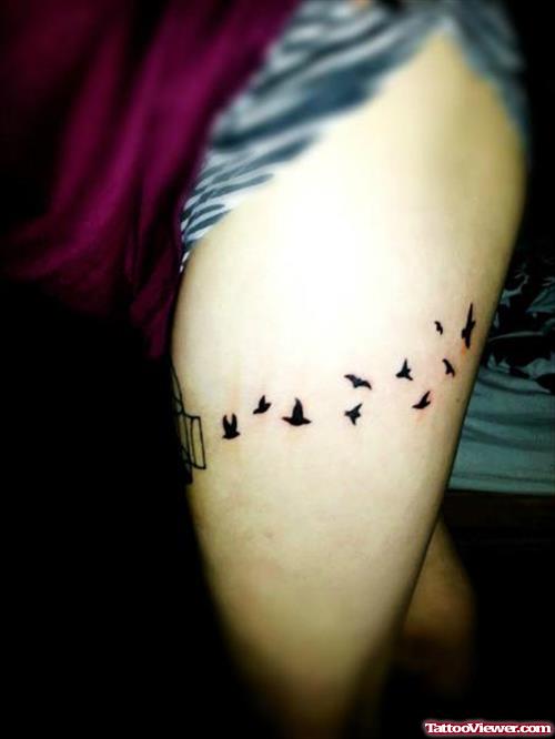 Tiny Flying Birds Thigh Tattoo