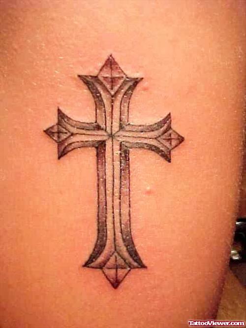 Grey Cross Thigh Tattoo