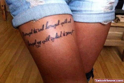 Lettering Quote Thigh Tattoo