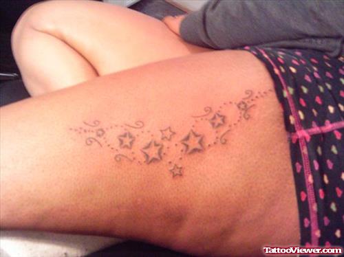 stars Tattoos On Left Thigh