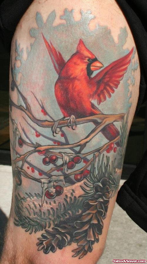 Cardinal Bird Tattoo On Thigh
