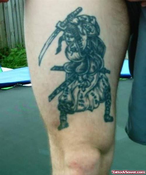 Warriors Tattoo On Thigh