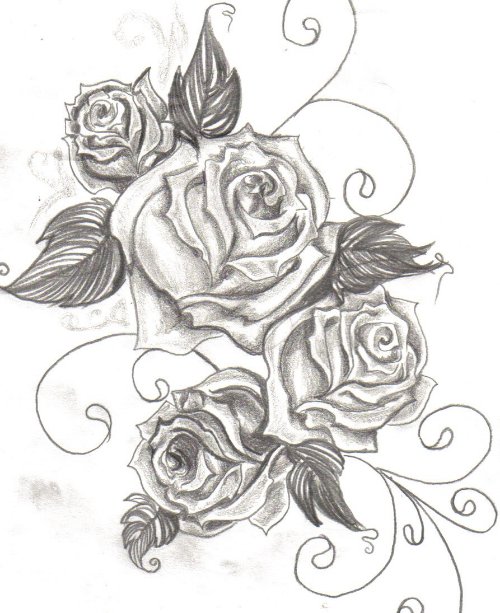 Grey Rose Flowers Tattoo Design