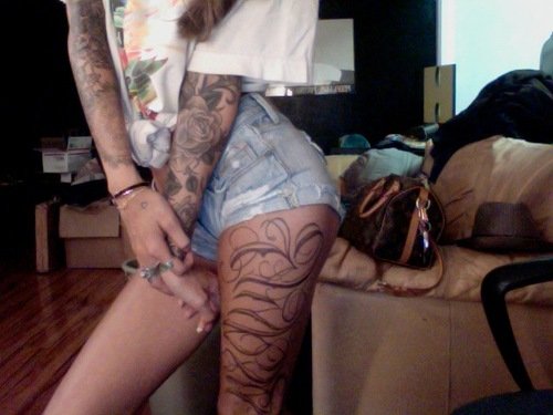 Name Left Thigh Tattoo For Girls