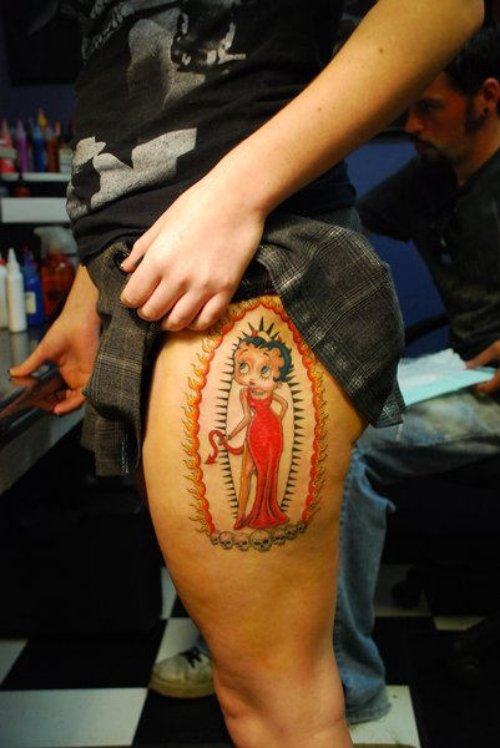 Beautiful Colored Betty Boop Thigh Tattoos
