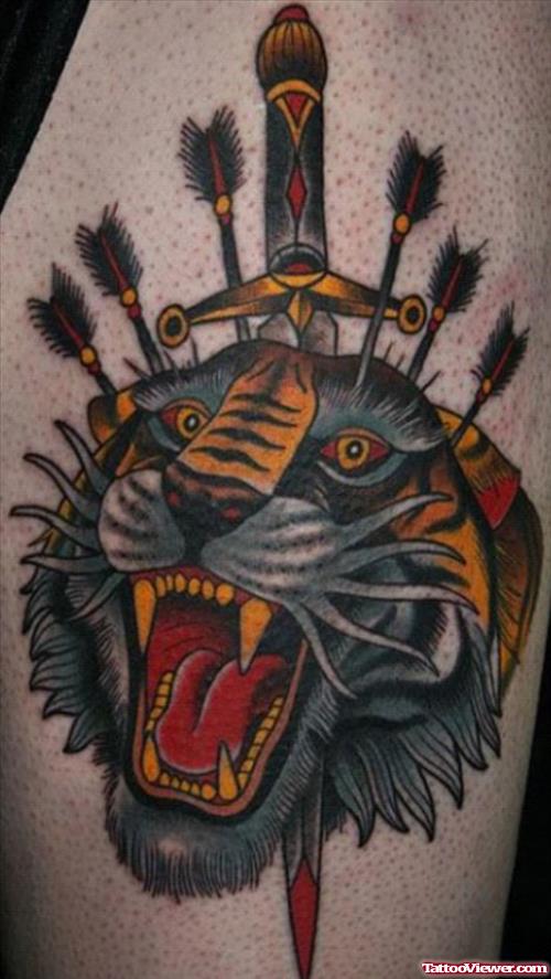 Tiger Head With Dagger Tattoo
