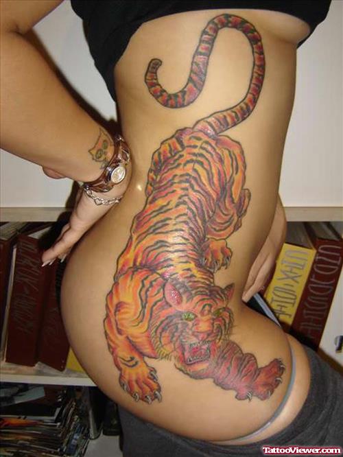 Girl Rib Tiger Tattoo For Girls