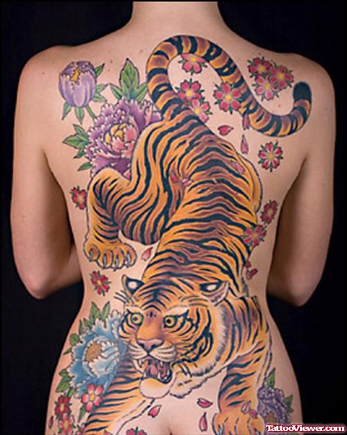 Colored Japanese Tiger Tattoo on Back