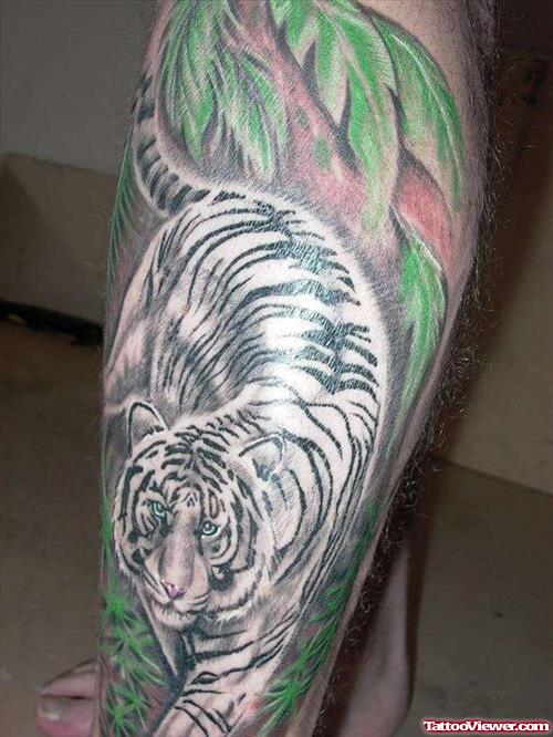 White Tiger Tattoo On Leg