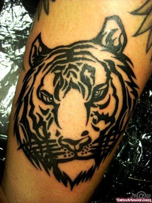 Grey Ink Tiger Face Tattoo