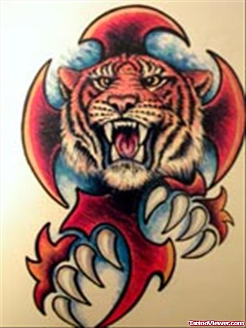 Awful Tribal And Tiger Head Tattoo Design