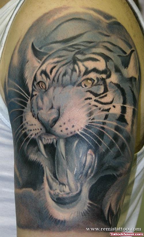 Roaring Grey Ink Tiger Tattoo