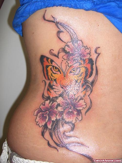 Flowers and Tiger Butterfly Tattoo