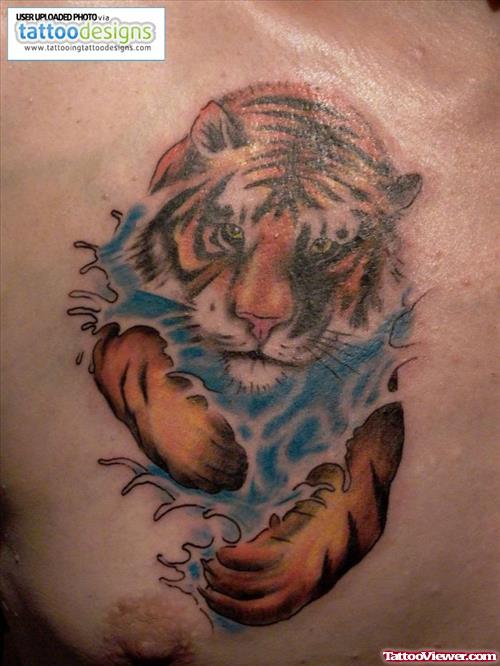 Cool Tiger Tattoo On Man Chest