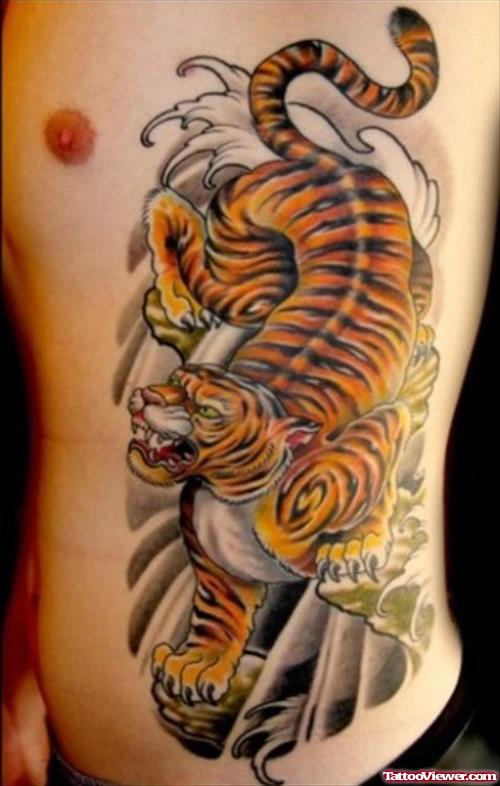 Awesome Tiger Tattoo On Side Rib