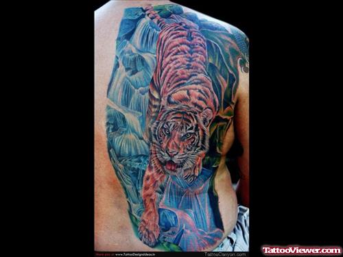 Colored Tiger Tattoo On Back