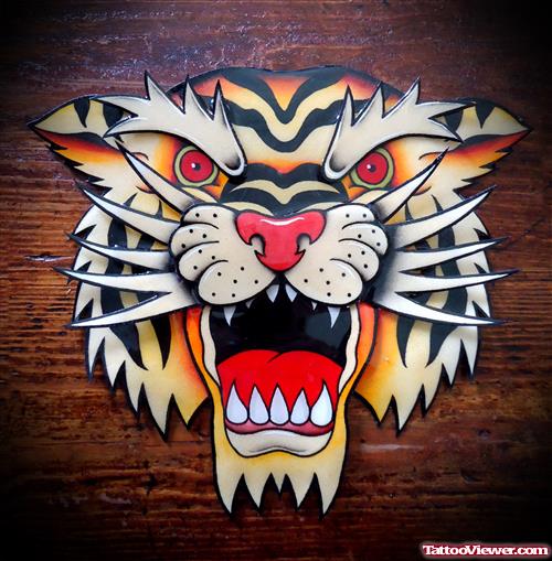 Attractive Color Ink Tiger Head Tattoo