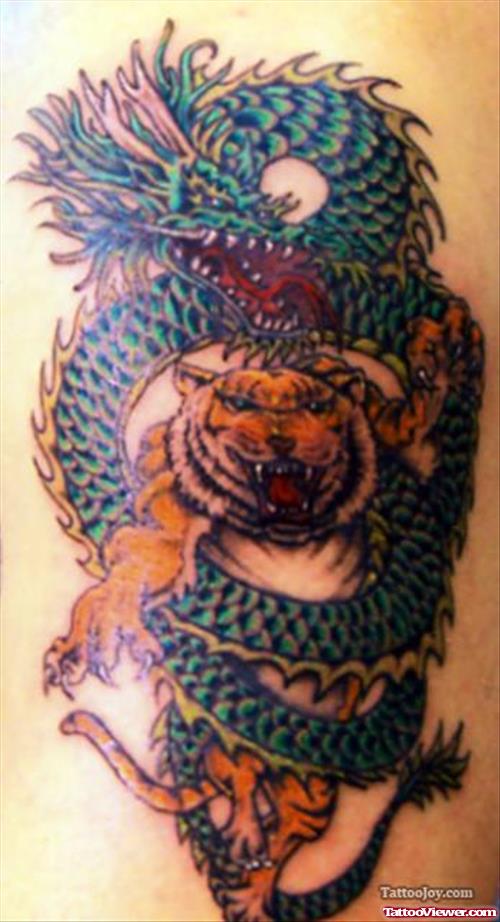 Color ink Dragon Tiger Tattoo