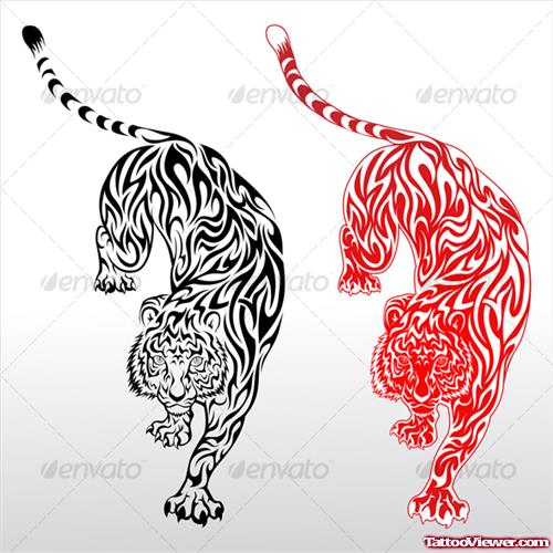 Red And Black Tribal Tiger Tattoo Design