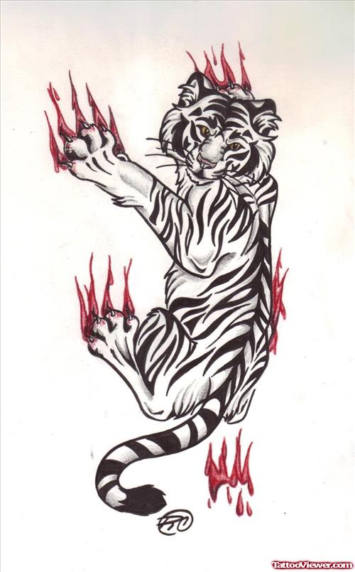 Black Tribal Tiger and Paw Scratches Tattoo Design