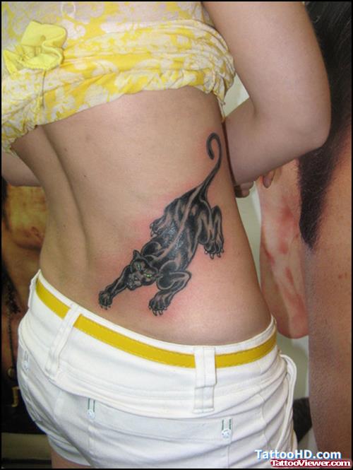 Black Ink Tiger Tattoo On Side Rib